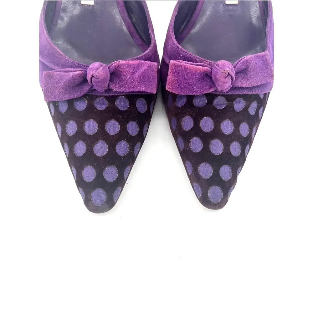 Manolo Blahnik Vintage Polka Dot Bow Pointed Toe Kitten Heel Mules 38.5 - Picture 6 of 9